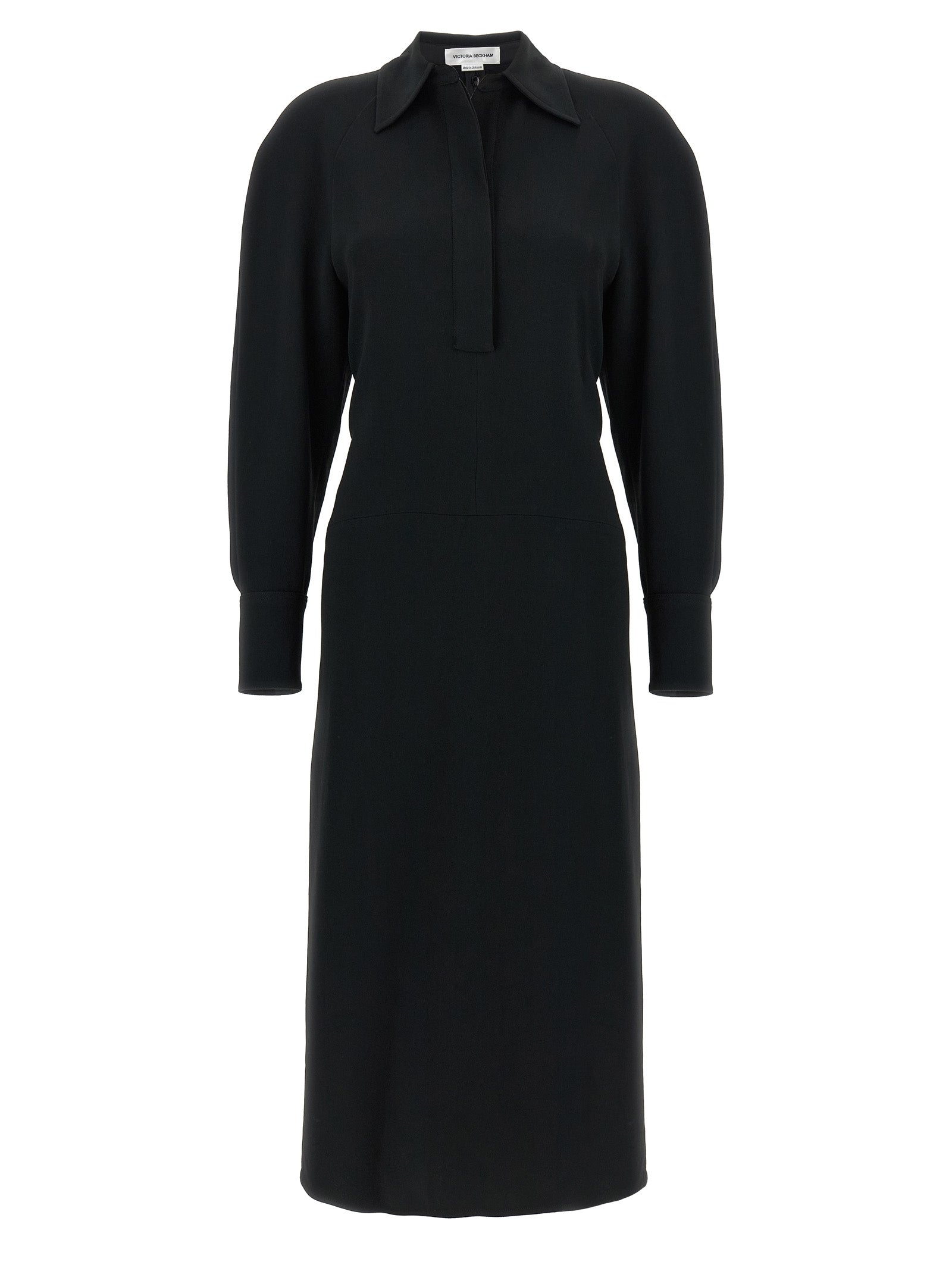 Victoria Beckham - Long Sleeve Polo Collar Midi dress Black Viscose Ac Victoria Beckham - Long Sleeve Polo Collar Midi dress Black Viscose Ac