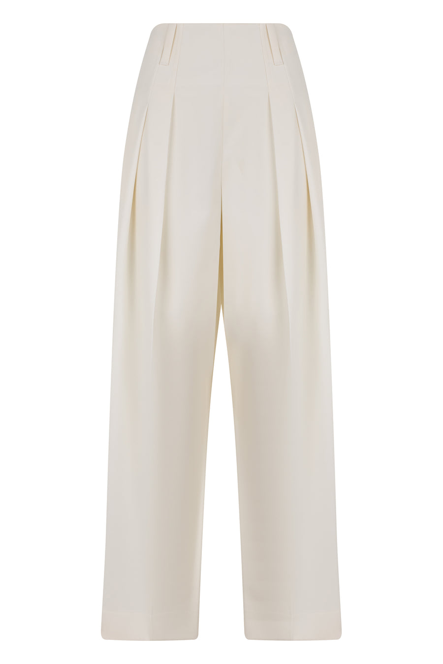 Trousers Pleated White Wool Wide-leg