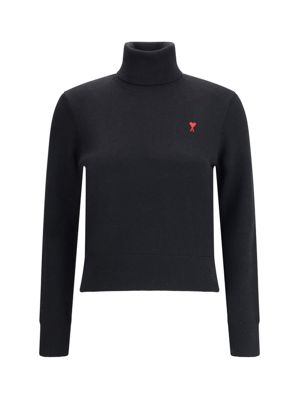 AMI Paris 100% Merino Wool turtleneck sweater in black