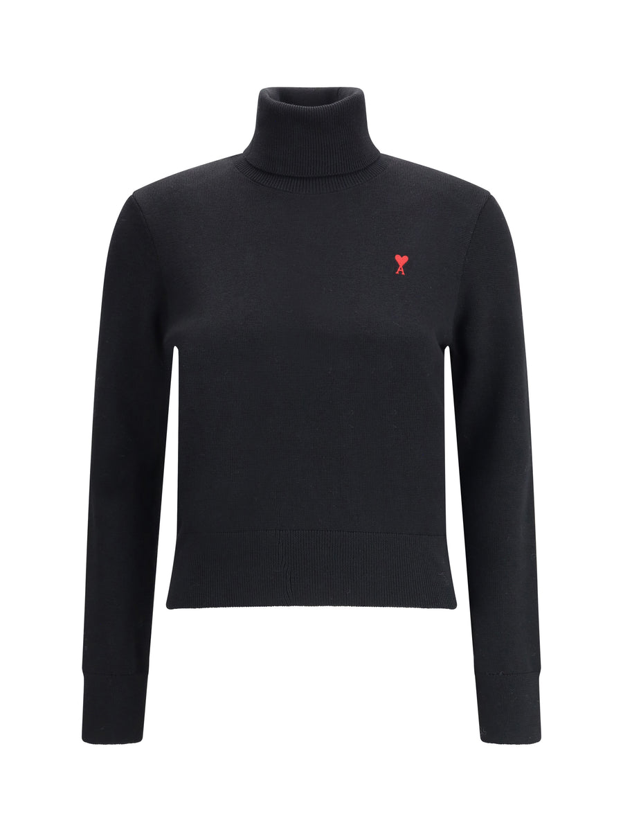 De Coeur Turtleneck Sweater Black/red Merino Wool
