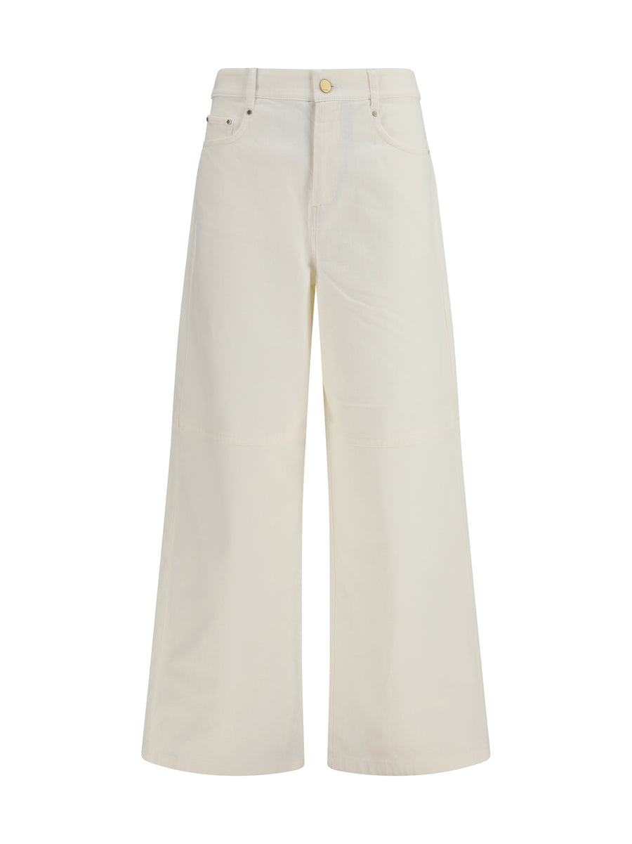 Ellisse Wide-Leg Pants Bianco Denim Cotton; Elastane