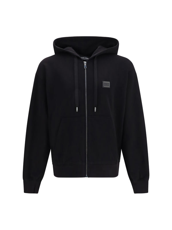 Cotton Hoodie With Dg Plaque Nero Sweatshirts