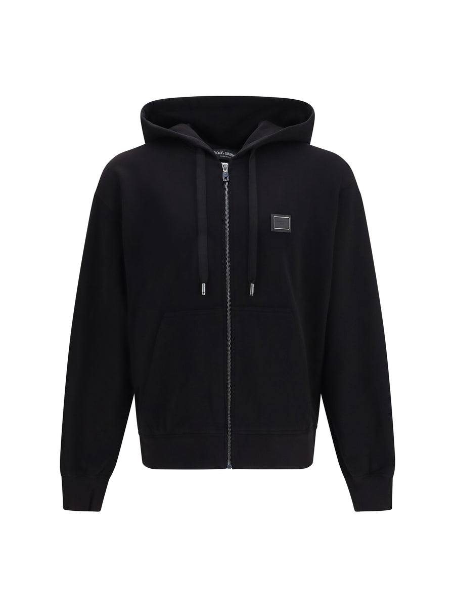 Cotton Hoodie With Logo Plaque Black Sweatshirts