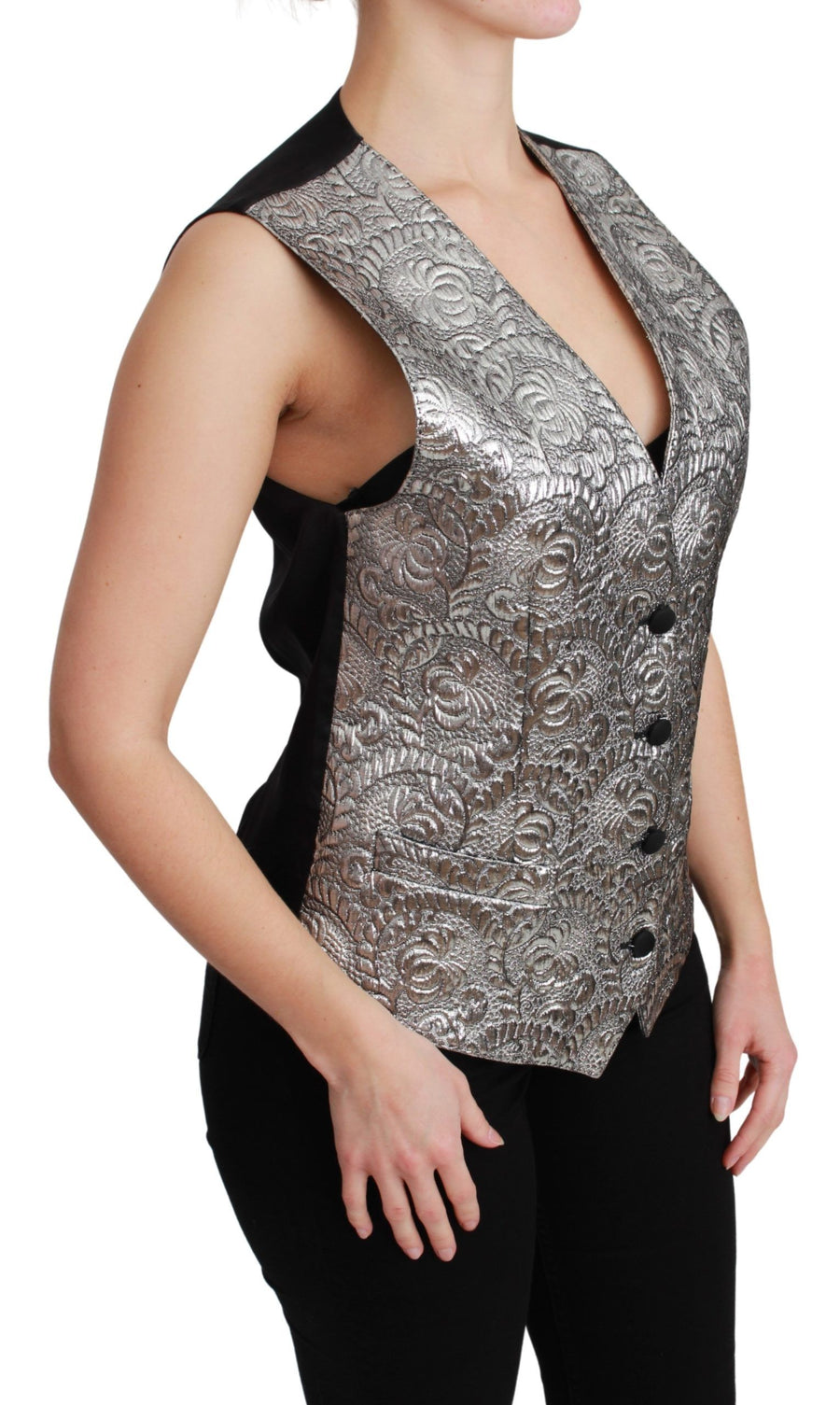 Dolce & Gabbana 45% Polyester 43% Silk 5% Cotton 4% Metal Fiber 3% Elastane vest in silver
