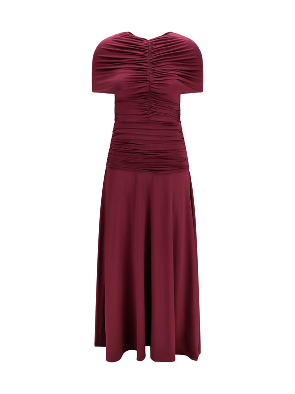 Dress Ruched Midi Jersey Burgundy Viscose