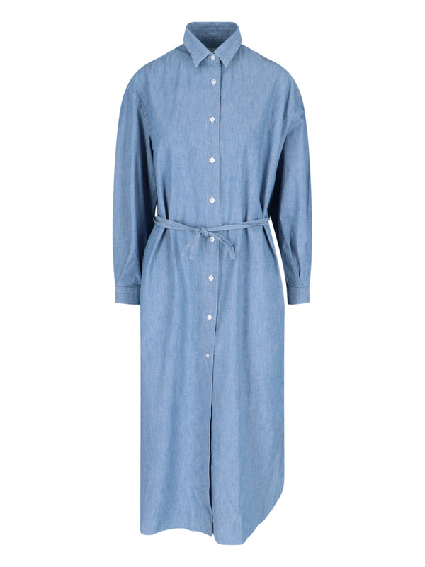 Finamore 100% Cotton shirt dress in blue