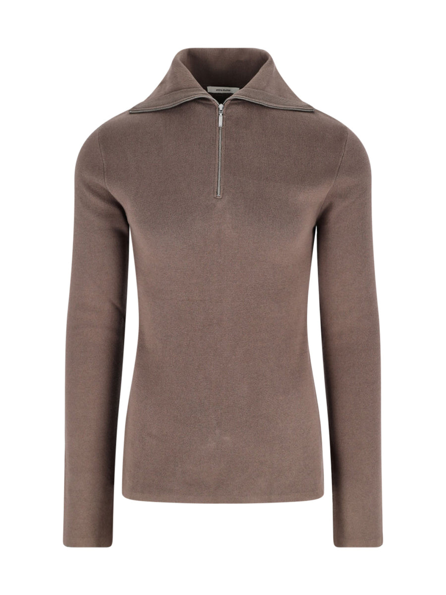 Entire Studios 100% Cotton half-zip sweater in brown