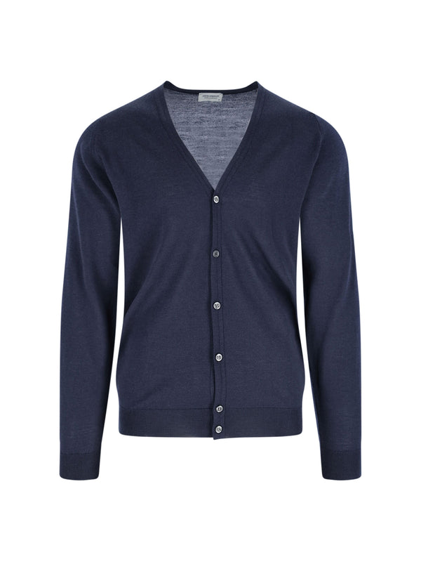 John Smedley 100% extrafine merino wool cardigan in navy