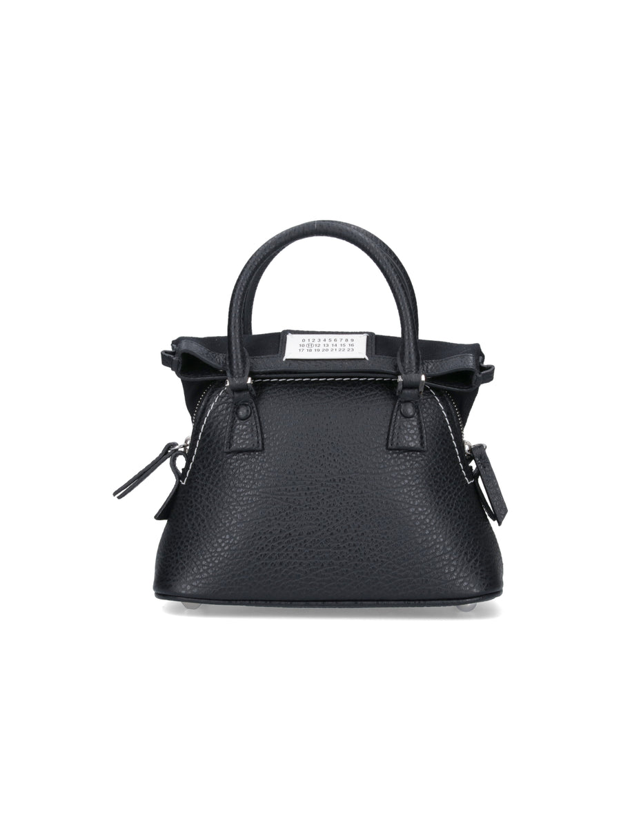 Maison Margiela 100% Bovine Leather; Contrast: 79% Cotton top handle bag in black