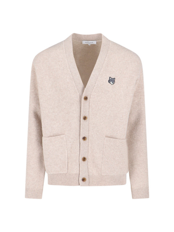 Maison Kitsune' 100% wool cardigan in beige
