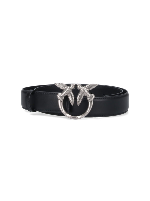 Pinko Leather strap with silver-tone metal buckle belt in black