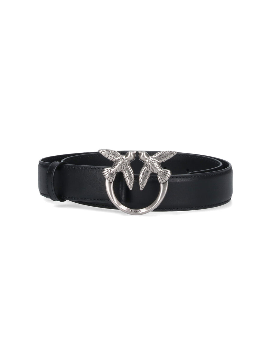 Pinko Leather strap with silver-tone metal buckle belt in black