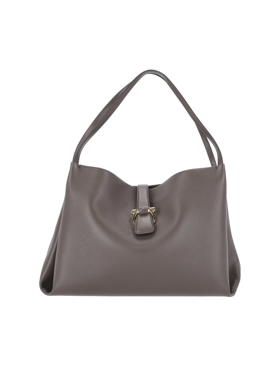 Ferragamo 100% Calf Leather; Lining: 90% Fabric shoulder bag in gray