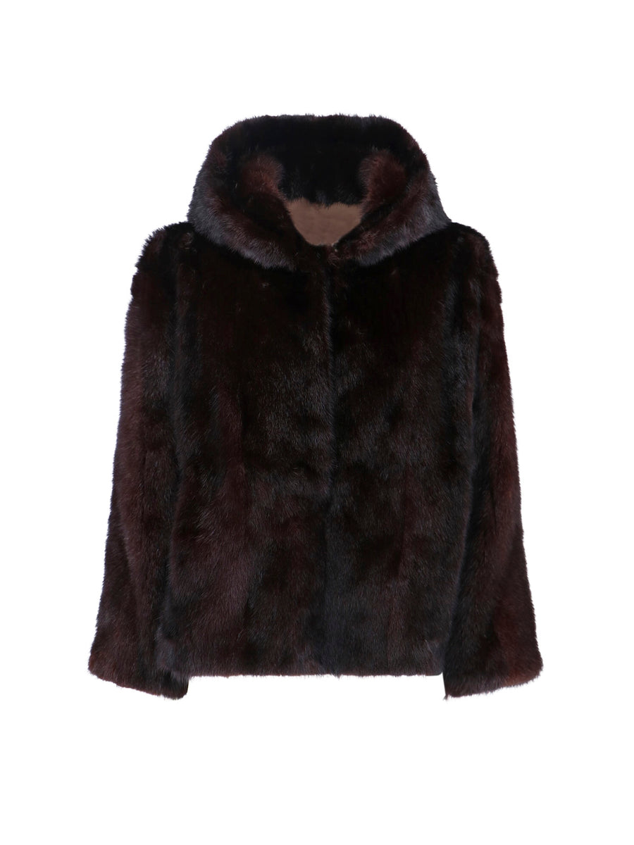 Iacopa Hoodie 100% upcycled mink fur jacket in brown
