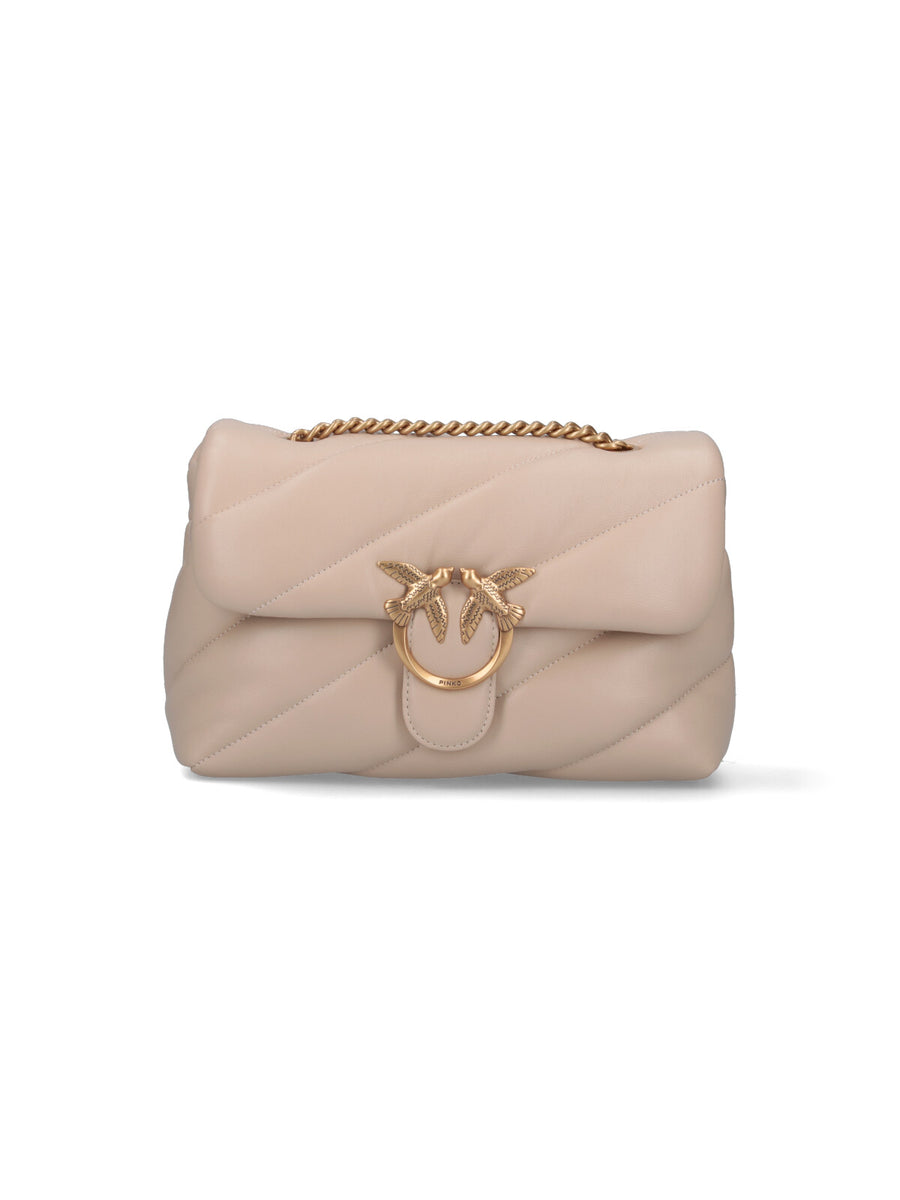 Pinko 100% leather shoulder bag in beige