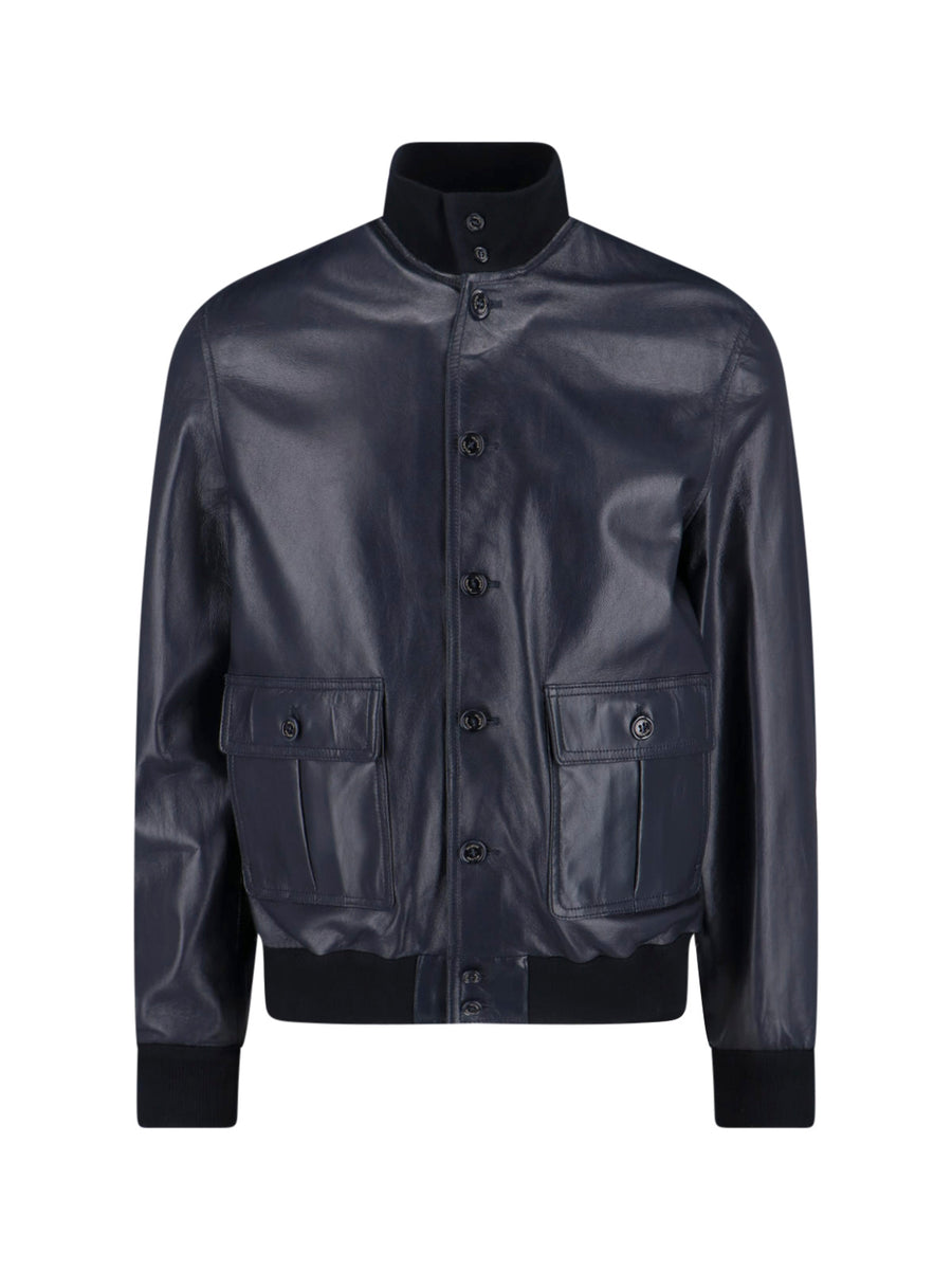 Valstar 100% leather jacket in navy