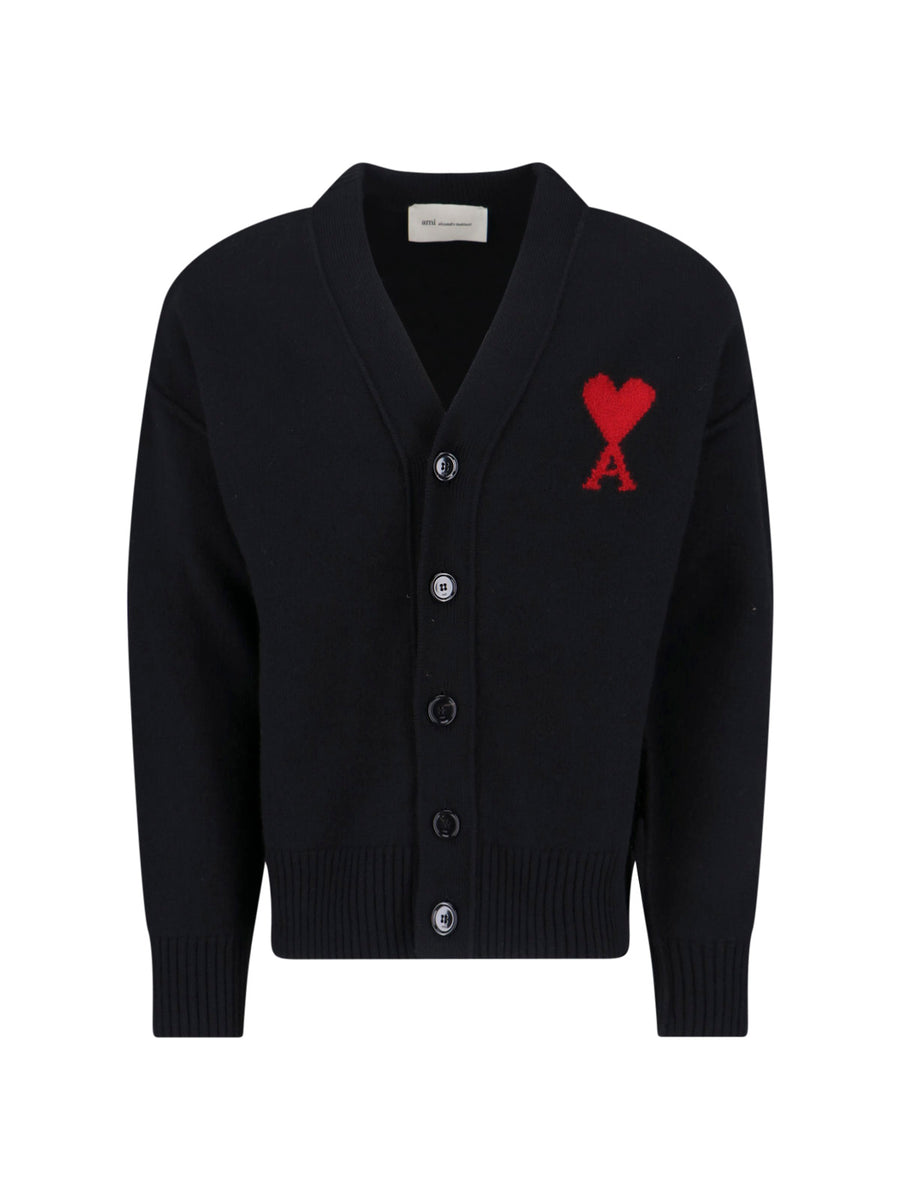 AMI Paris 100% Wool cardigan in black