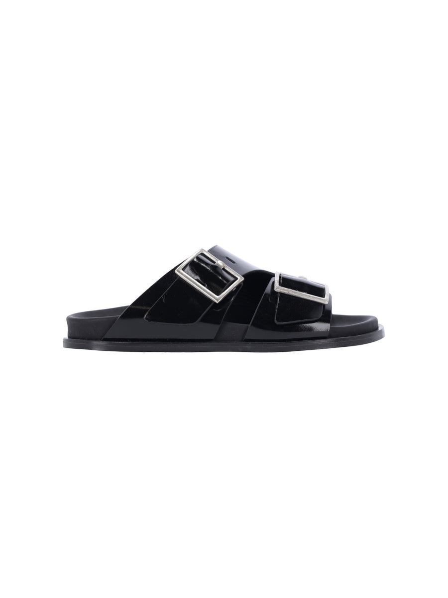 Alohas 100% leather slide sandal in black