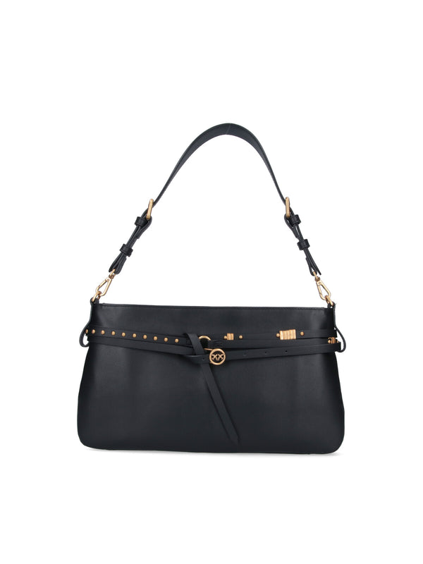 Pinko 100% leather shoulder bag in black