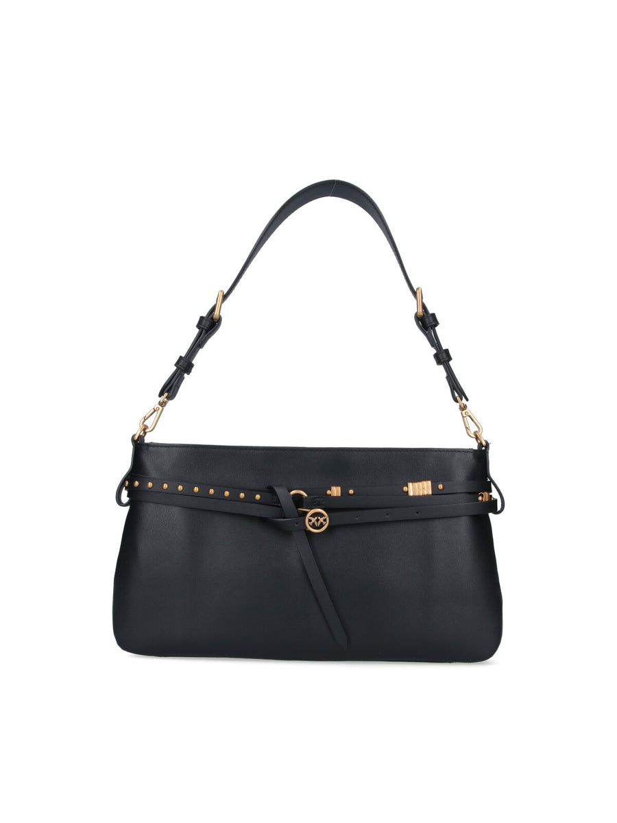 Pinko 100% leather shoulder bag in black