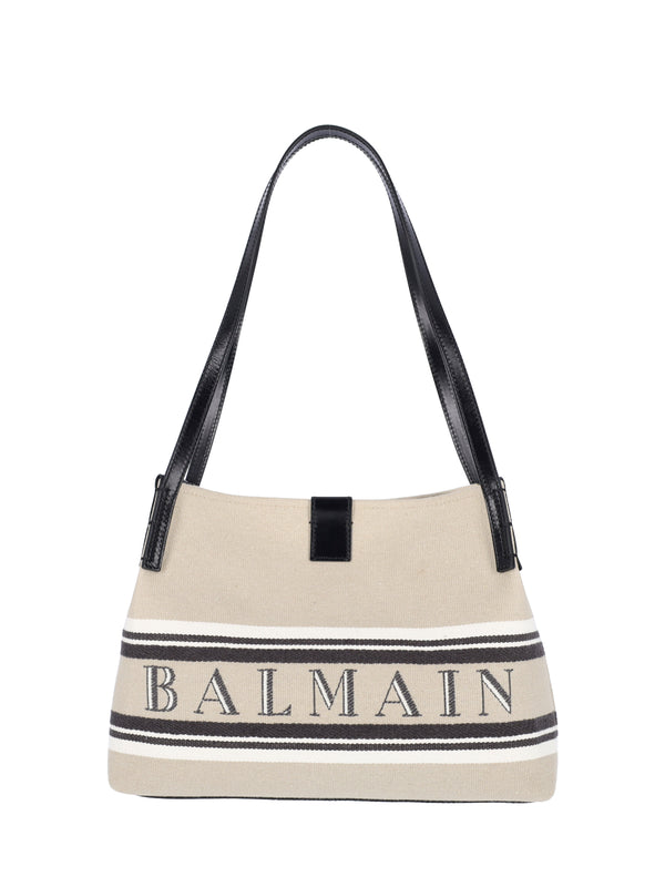 Balmain 84% Cotton shoulder bag in beige