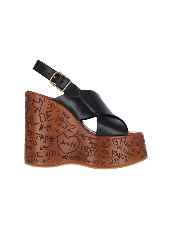 Chloè Upper: 100% Cow Leather wedge sandal in black