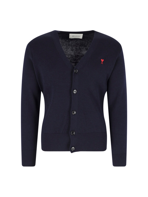 AMI Paris 100% Wool cardigan in navy