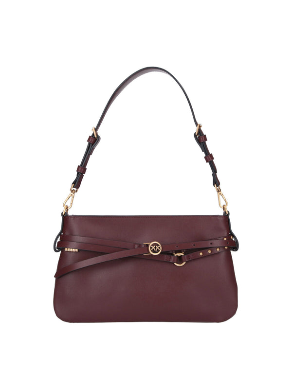 Pinko 100% leather shoulder bag in burgundy