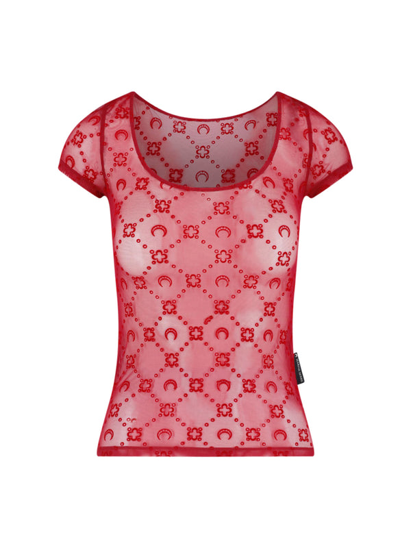 Marine Serre Cjer 86% Polyamide t-shirt in red