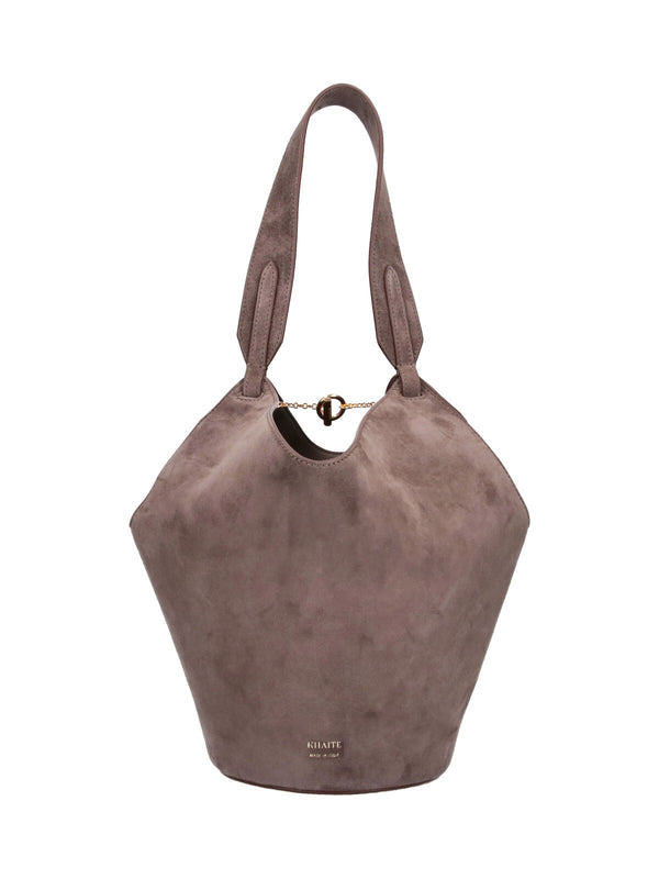 Khaite 100% calf leather shoulder bag in taupe