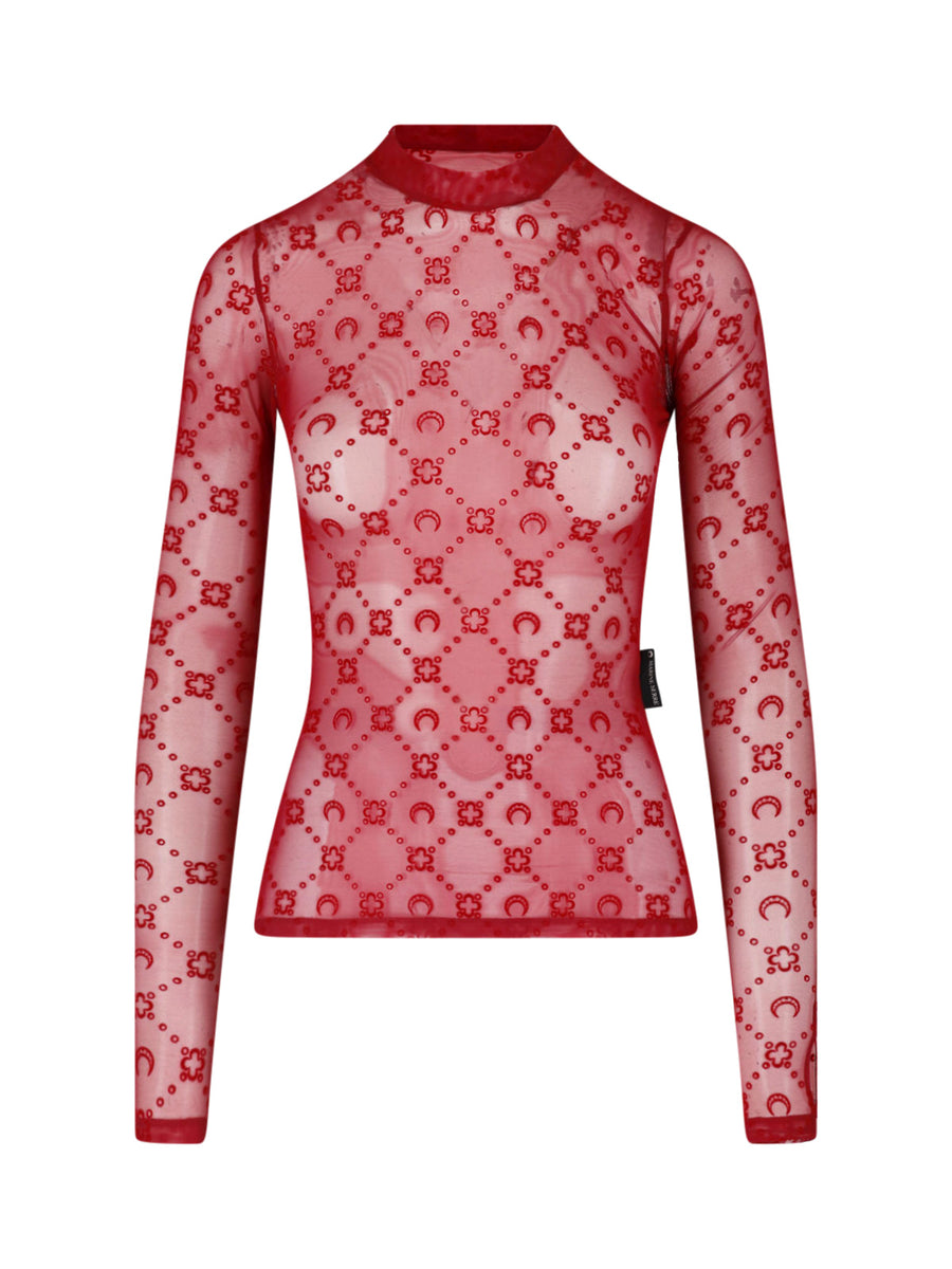 Marine Serre Cjer 86% Polyamide t-shirt in red