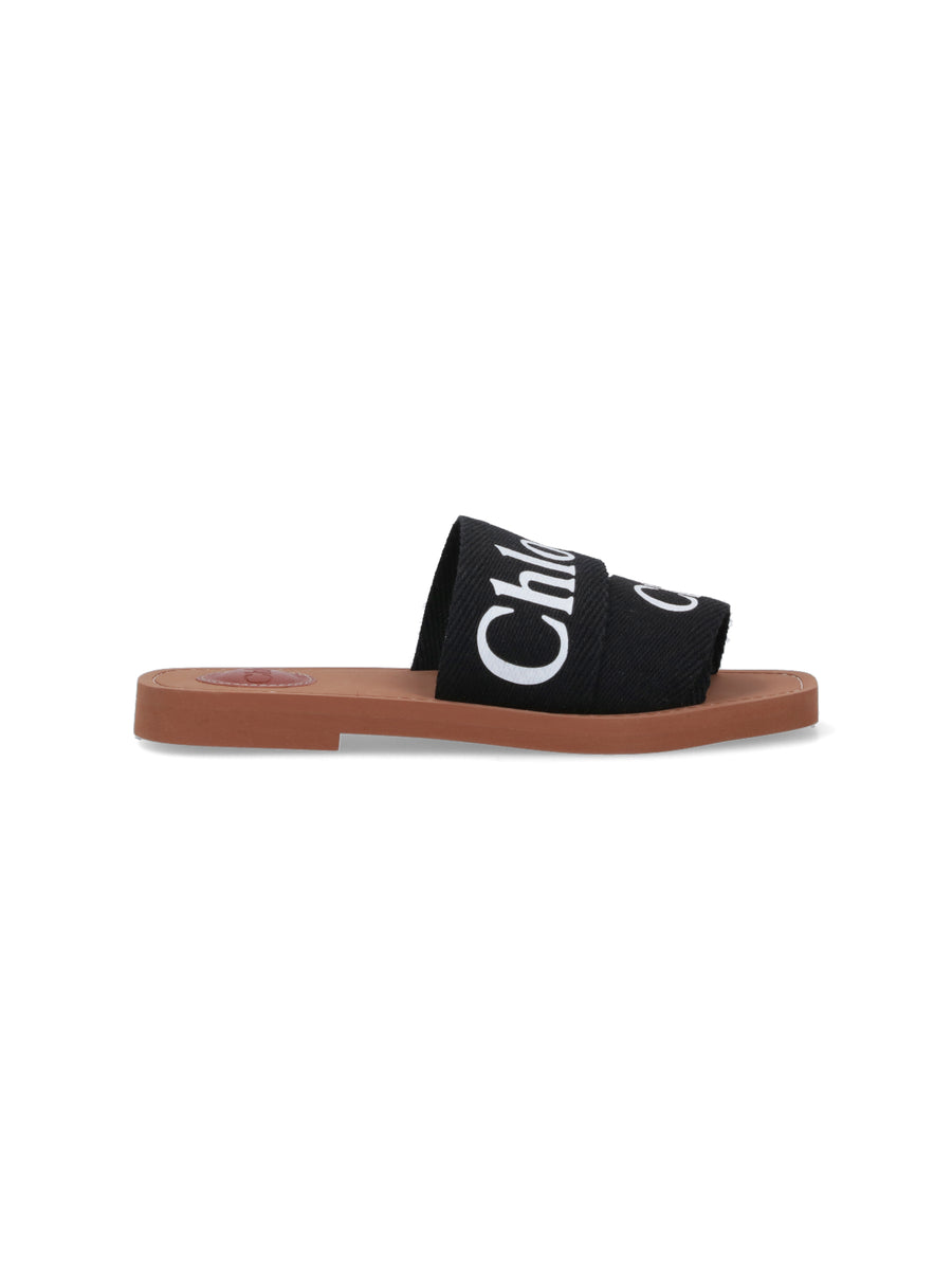 Chloè Upper: 90% Linen slide sandal in black