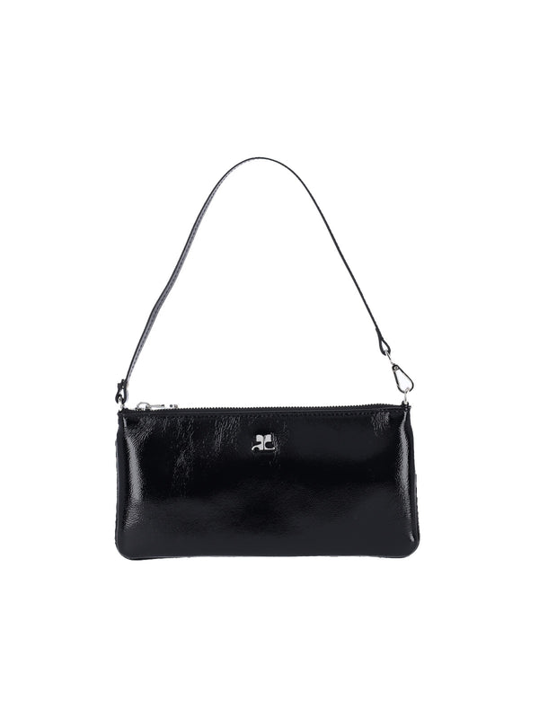 CourrèGes 100% Varnished Cow Leather clutch in black