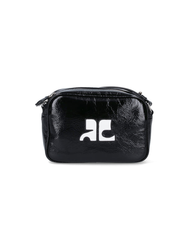 CourrèGes 100% Varnished Cow Leather shoulder bag in black