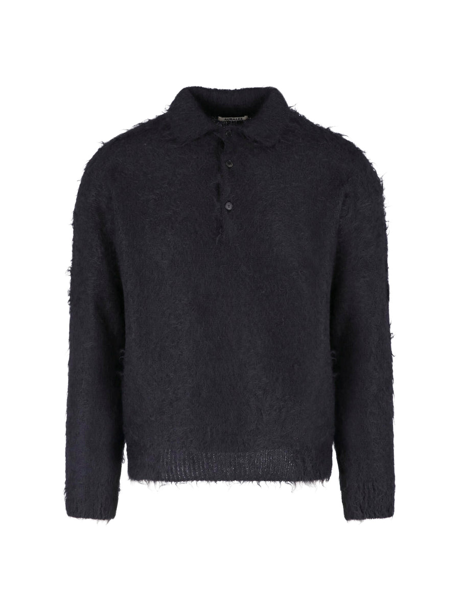 Auralee 60% Mohair polo in black