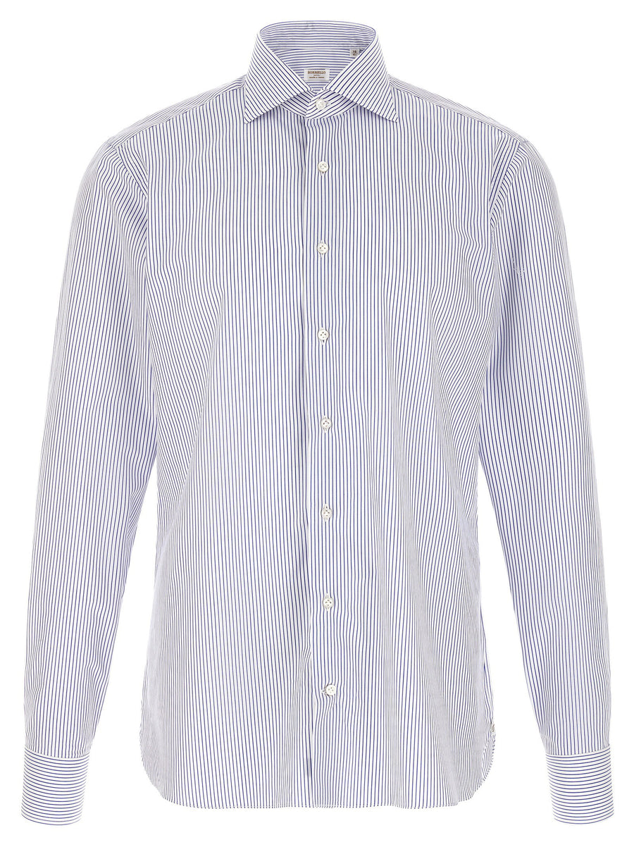 Borriello Striped Cotton Poplin Shirt — Blue