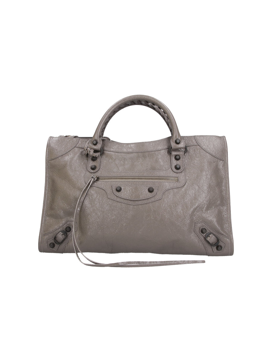 Balenciaga 85% Lamb Leather top handle bag in gray