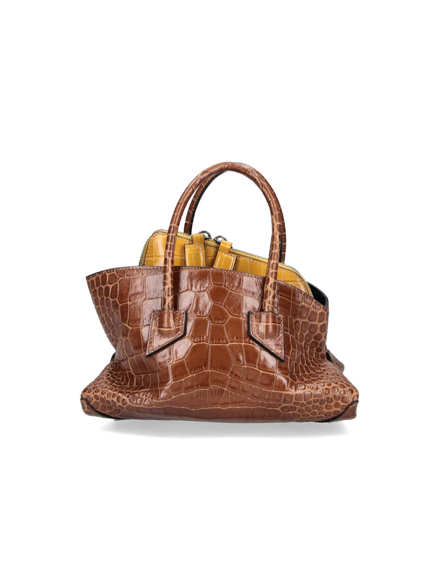 The Attico Crocodile-embossed leather top handle bag in brown