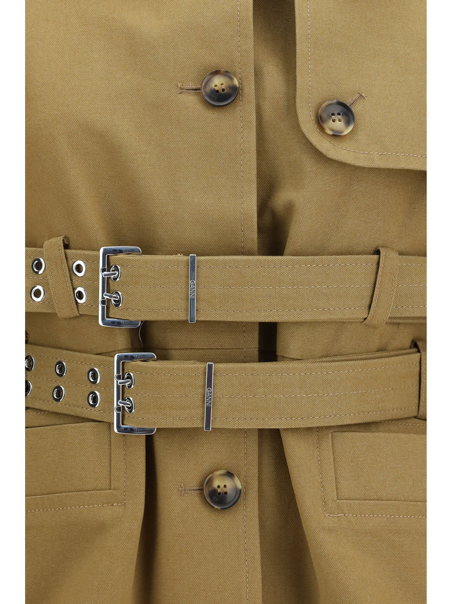 Canvas Jacket With Double Belt Ermine Cotton