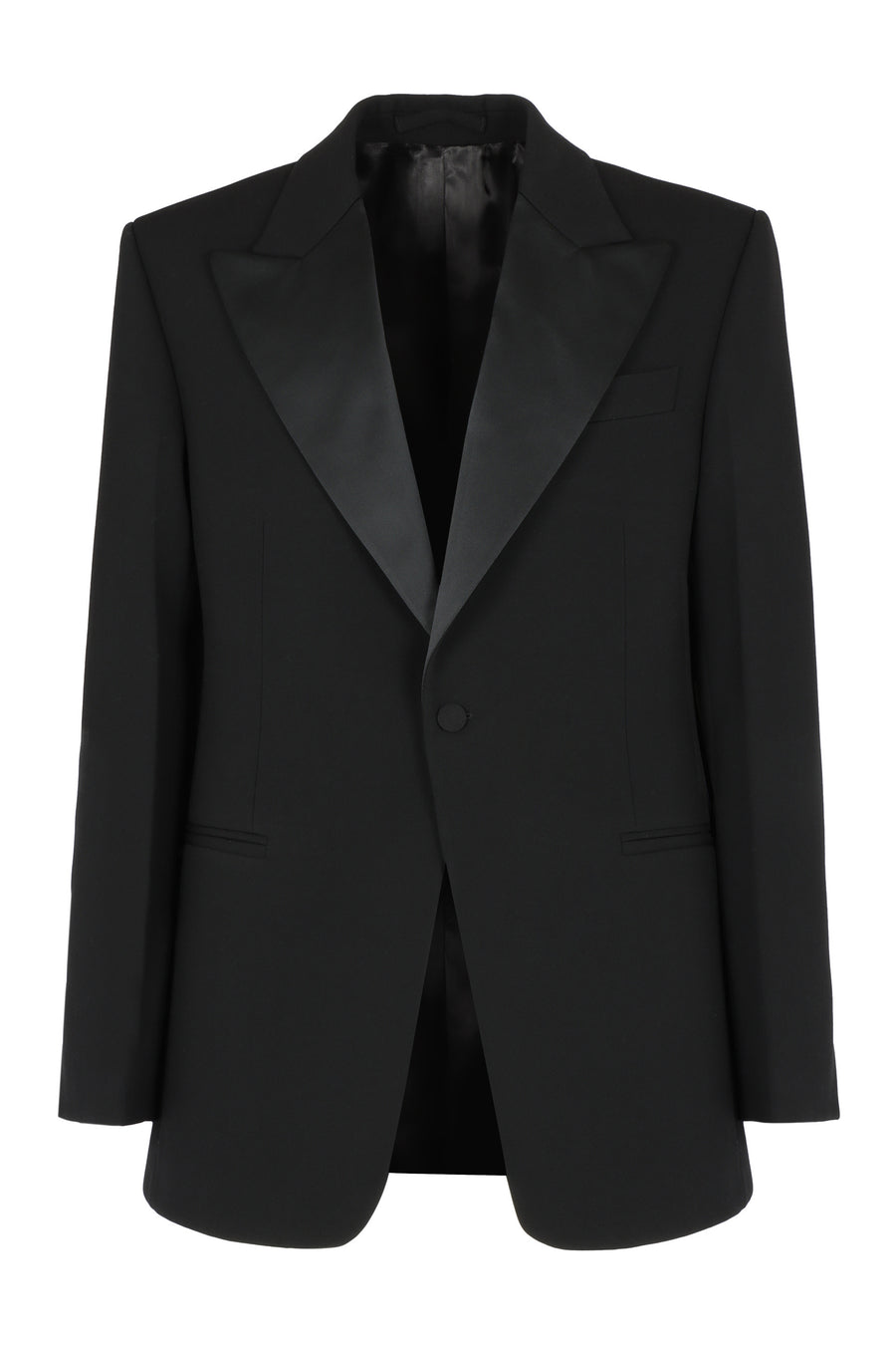 Contrasting Lapel Tuxedo Blazer Black Virgin Wool; Polyester Suit & Dinner Jackets