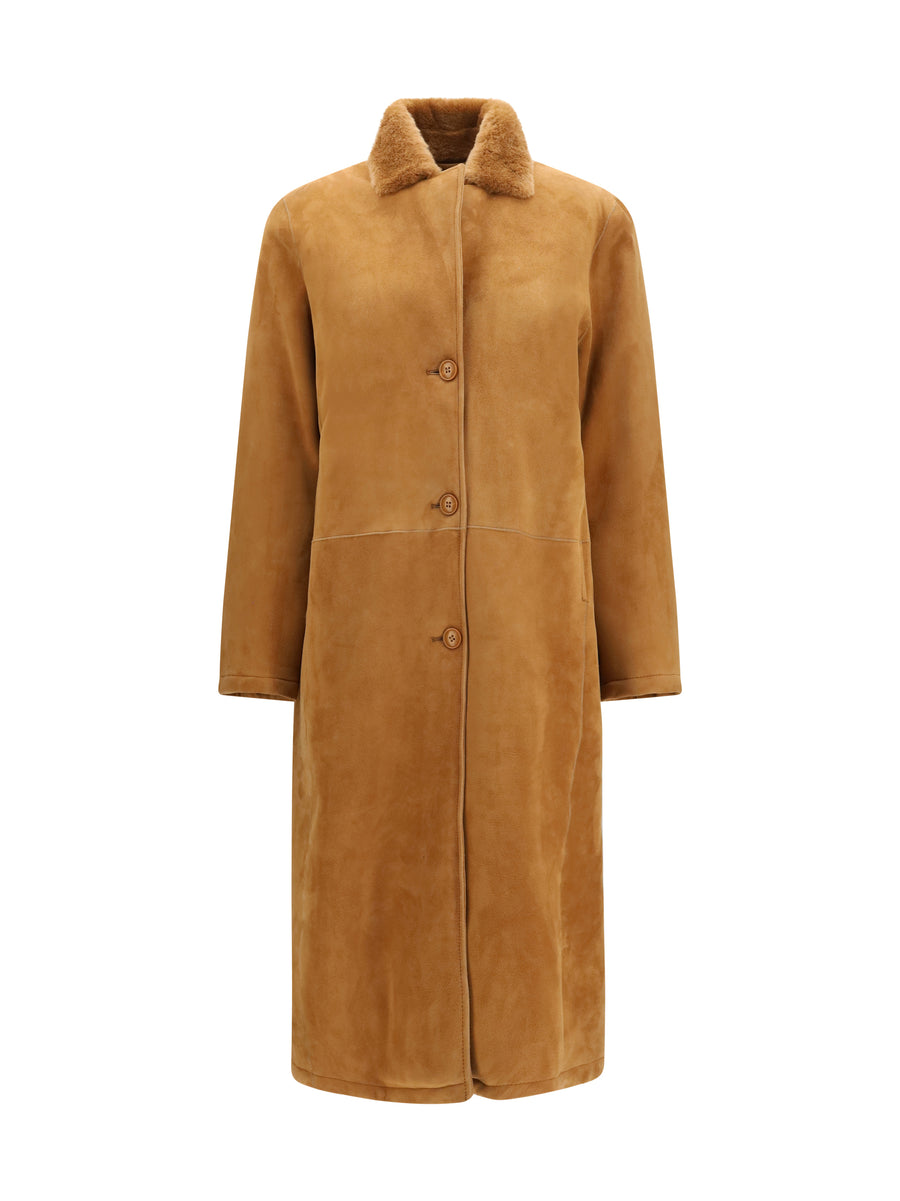 Leather Shearling Coat Camel Calf Bos Taurus Jacket