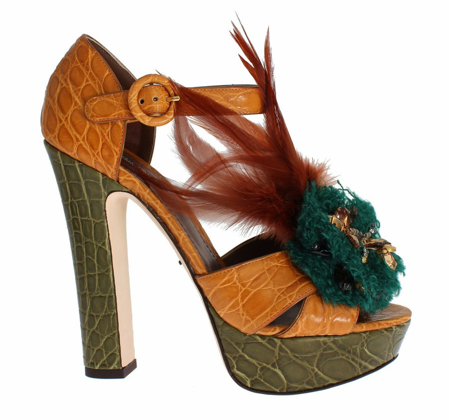 Dolce & Gabbana Leather platform heel sandal in orange