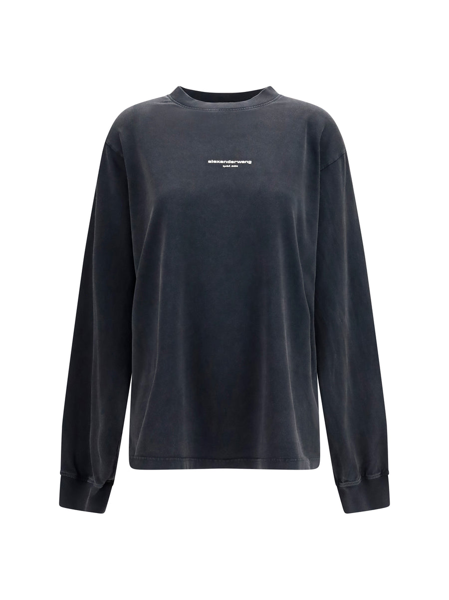 Long-Sleeve T-Shirt Washed Black Cotton T-shirts & Jerseys