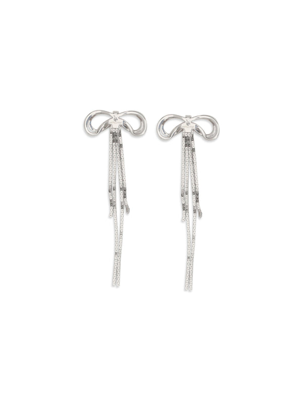 Earrings Double Crystal Bow Silver Brass