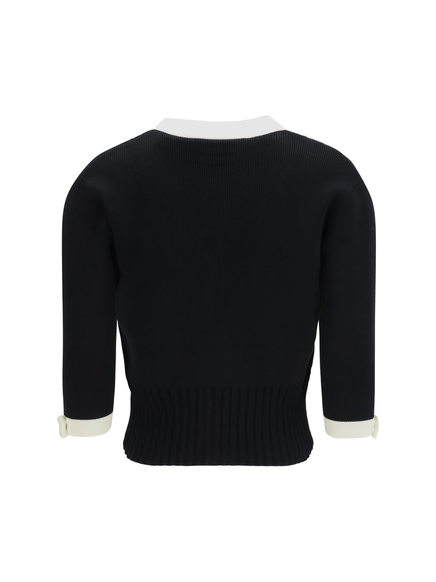 V-Neck Cardigan Black-Milk Foam Black/milk Cotton