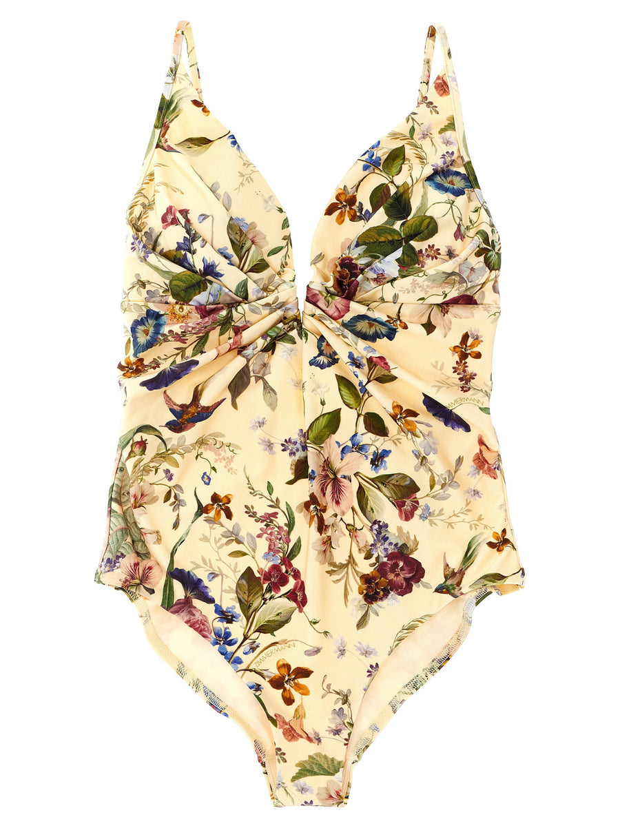 Zimmermann Floral-Print One-Piece Swimsuit — Cream