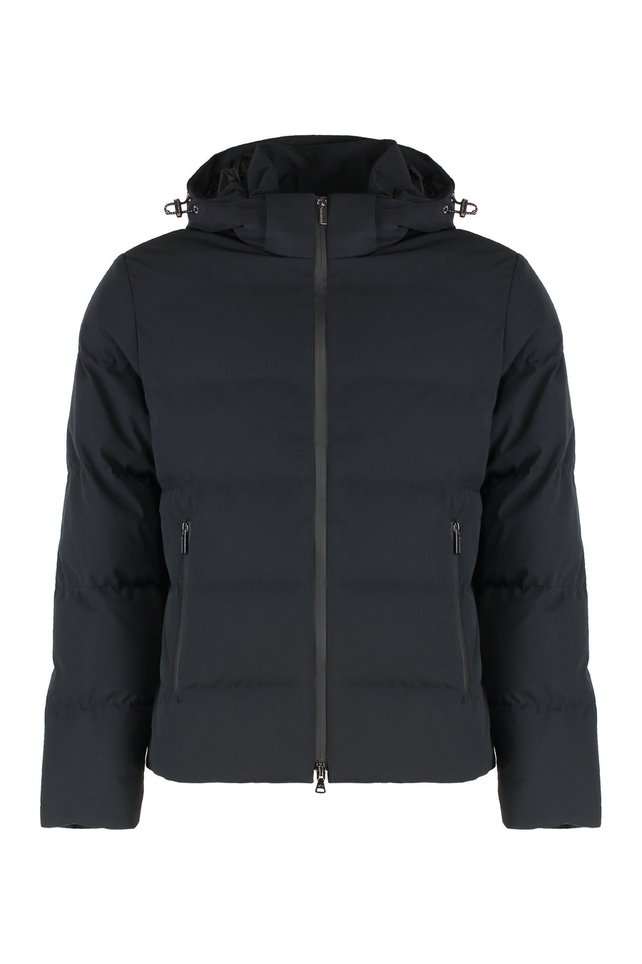Hooded Short Down Jacket Black Polyester; Elastane Padded &
