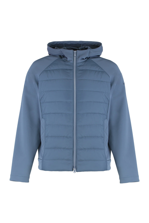 Technical Fabric Jacket With Zip And Hood Light Blue Polyester Raincoats