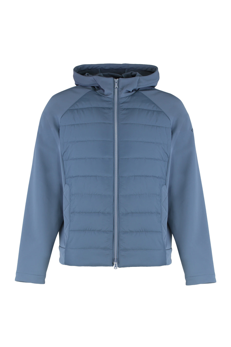 Technical Fabric Jacket With Zip And Hood Light Blue Polyester Raincoats
