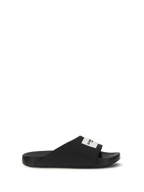 Rubber Slippers Label Slide Black Sandal